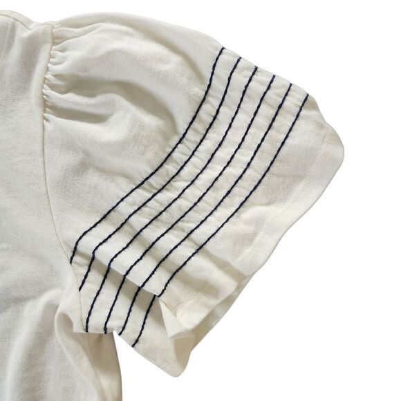 Downeast Basic Top Medium White with Blue Stripes on Sleeves Short Sleeve Shirt - Picture 8 of 8